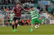 22 May 2017; Trevor Clarke of Shamrock Rovers in action against Stephen Folan of Galway United during the SSE Airtricity League Premier Division match between Shamrock Rovers and Galway United at Tallaght Stadium in Dublin. Photo by Piaras Ó Mídheach/Sportsfile
