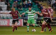 22 May 2017; Brandon Miele of Shamrock Rovers scores his side's second goal despite the efforts of Galway United's Paul Sinnott, left, and Gary Shanahan during the SSE Airtricity League Premier Division match between Shamrock Rovers and Galway United at Tallaght Stadium in Dublin. Photo by Piaras Ó Mídheach/Sportsfile