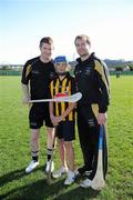 3 December 2011; Kilkenny stars Richie Power and J.J. Delaney, right, with Sean Martin - Hamburger, from the San Francisco GAA Club, during a coaching session organised as part of the tour. 2011 GAA GPA All-Stars Hurling Tour sponsored by Opel, Treasure Island, San Francisco, California, USA. Picture credit: Ray McManus / SPORTSFILE