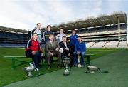 5 December 2011; Leinster GAA today announced a new partnership with Bord Na Móna as new sponsor for the Leinster GAA O'Byrne, Kehoe and Walsh Cups. In attendance at the launch are, back row, from left, Kildare footballer Dermot Earley, Offaly hurler Cathal Parlon, Wexford footballer Ciaran Lyng and Wicklow footballer Leighton Glynn and front row, from left, Louth footballer Shane Lennon, CEO of Bord Na Móna Gabriel D'Arcy, Chairman of Leinster Council GAA Martin Skelly and Kilkenny hurler Eddie Brennan. Croke Park, Dublin. Picture credit: Barry Cregg / SPORTSFILE