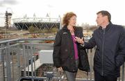 6 December 2011; Ireland Chef de Mission Sonia O'Sullivan and Lord Sebastian Coe, Chairman of London 2012 Olympic Games and Paralympic Games, in conversation in Olympic Park, one of the venues at the 2012 London Olympic Games. London, England. Picture credit: Brendan Moran / SPORTSFILE
