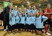 6 December 2011; The Convent of Mercy, Roscommon, team celebrate with the cup. FAI All-Ireland Post Primary Schools First Year Futsal Finals, Girls Final, Convent of Mercy, Co. Roscommon, v Presentation Thurles, Co. Tipperary, Franciscan College, Sports Centre, Gormanston, Co. Meath. Picture credit: Brian Lawless / SPORTSFILE