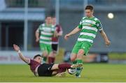 22 May 2017; Luke Byrne of Shamrock Rovers in action against Gavan Holohan of Galway United during the SSE Airtricity League Premier Division match between Shamrock Rovers and Galway United at Tallaght Stadium in Dublin. Photo by Piaras Ó Mídheach/Sportsfile
