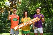 24 May 2017; In attendance at the GAA and the DFA launch of the 2017 Global Games Development Fund at Iveagh House are, from left, Jamie Clarke of Armagh, Aoife McDonnell of Donegal and Lee Chin of Wexford. St. Stephen's Green, Dublin. Photo by Sam Barnes/Sportsfile