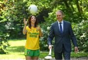 24 May 2017; In attendance at the GAA and the DFA launch of The 2017 Global Games Development Fund at Iveagh House are, Aoife McDonnell of Donegal and Minister for the Diaspora and International Development, Joe McHugh T.D. St. Stephen's Green, Dublin. Photo by Sam Barnes/Sportsfile