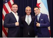 24 May 2017; Michael Conlan, right, with manager Matthew Macklin, left, and Mayor of Chicago Rahm Emanuel following a press conference in Chicago, USA. Photo by Mikey Williams/Top Rank/Sportsfile.