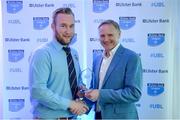 25 May 2017; Stephen Irvine, Bambridge RFC, is presented with the award for Ulster Bank Player of the Year Division 2A by Ireland rugby head coach Joe Schmidt during the Ulster Bank League Awards at the Aviva Stadium in Dublin. Photo by Cody Glenn/Sportsfile