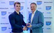 25 May 2017; Tomás Quinlan, Cork Constitution, is presented with the award for Ulster Bank Top Points Scorer - Division 1A by Ireland rugby head coach Joe Schmidt during the Ulster Bank League Awards at the Aviva Stadium in Dublin. Photo by Cody Glenn/Sportsfile