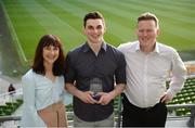 25 May 2017; Jack Keating, Greystones RFC, pictured with parents Caroline and Stephen Keating during the Ulster Bank League Awards at the Aviva Stadium in Dublin. Photo by Cody Glenn/Sportsfile