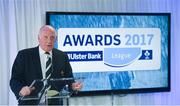 25 May 2017; IRFU President Stephen Hilditch speaking during the Ulster Bank League Awards at the Aviva Stadium in Dublin. Photo by Cody Glenn/Sportsfile