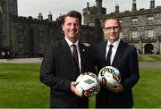 26 May 2017; Republic of Ireland manager Martin O'Neill, right, with Republic of Ireland senior women's head coach Colin Bell during the launch of the 2017 FAI AGM & Festival of Football at Parade Tower in Kilkenny Castle, Co Kilkenny. Photo by David Maher/Sportsfile