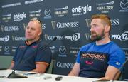 26 May 2017; Scarlets head coach Wayne Pivac and John Barclay of Scarlets during the Guinness PRO12 Final Press Conference at the Aviva Stadium in Dublin. Photo by Sam Barnes/Sportsfile