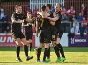 26 May 2017; Michael Duffy, no.7  of Dundalk celebrates after scoring his side's first goal with teammates Patrick McEleney and Chris Shields during the SSE Airtricity League Premier Division match between St Patrick's Athletic and Dundalk at Richmond Park, in Dublin. Photo by David Maher/Sportsfile