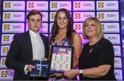 26 May 2017; The Lidl Teams of the League Awards were presented at Croke Park on Friday, May 26th. The best players from the 4 Divisions of the Lidl National Football Leagues are selected in their position on their Divisional team. Managers from opposition teams voted for the most impressive players from each match with the player receiving the most votes selected in their position on their Divisions best fifteen. Jenny Higgins, centre, of Roscommon is pictured receiving her Team of the League award from LGFA President, Marie Hickey, right, and Lidl representative, Jay Wilson. Photo by Sam Barnes/Sportsfile