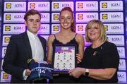 26 May 2017; The Lidl Teams of the League Awards were presented at Croke Park on Friday, May 26th. The best players from the 4 Divisions of the Lidl National Football Leagues are selected in their position on their Divisional team. Managers from opposition teams voted for the most impressive players from each match with the player receiving the most votes selected in their position on their Divisions best fifteen. Aishling Moloney, centre, of Tipperary is pictured receiving her Team of the League award from LGFA President, Marie Hickey, right, and Lidl representative, Jay Wilson. Photo by Sam Barnes/Sportsfile
