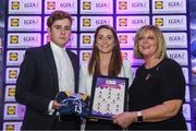 26 May 2017; The Lidl Teams of the League Awards were presented at Croke Park on Friday, May 26th. The best players from the 4 Divisions of the Lidl National Football Leagues are selected in their position on their Divisional team. Managers from opposition teams voted for the most impressive players from each match with the player receiving the most votes selected in their position on their Divisions best fifteen. Eimear Scally of Cork is pictured receiving her Team of the League award from LGFA President, Marie Hickey, right, and Lidl representative, Jay Wilson. Photo by Sam Barnes/Sportsfile