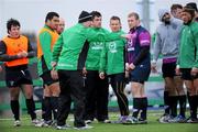 8 December 2011; Connacht head coach Eric Elwood speaks to his players during squad training ahead of their Heineken Cup, Pool 6, Round 3, game against Gloucester on Saturday. Connacht Rugby Squad Training, Sportsground, Galway. Picture credit: Brian Lawless / SPORTSFILE