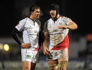9 December 2011; Ruan Pienaar and Stephen Ferris, Ulster, in discussion during the game. Heineken Cup, Pool 4, Round 3, Ulster v Aironi, Ravenhill Park, Belfast, Co. Antrim. Picture credit: Oliver McVeigh / SPORTSFILE