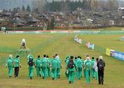 10 December 2011; Irish athletes and coaches walk the course ahead of 18th SPAR European Cross Country Championships on Sunday. Velenje, Slovenia. Picture credit: Stephen McCarthy / SPORTSFILE