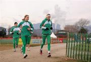 10 December 2011; Irish athletes, Kerry Harty, left, and Aoife Culhane, who will both represent Ireland in the Senior Women's race, train on the course ahead of the 18th SPAR European Cross Country Championships on Sunday. Velenje, Slovenia. Picture credit: Stephen McCarthy / SPORTSFILE