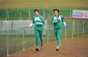 10 December 2011; Irish athletes, Una Britton, left, and Sarah Louise Treacy, who will both represent Ireland in the U23 Women's race, train on the course ahead of the 18th SPAR European Cross Country Championships on Sunday. Velenje, Slovenia. Picture credit: Stephen McCarthy / SPORTSFILE