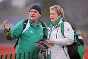 10 December 2011; Ireland Team manager Anne Keenan Buckley in conversation with Neil Martin, AAI, at the course ahead of the 18th SPAR European Cross Country Championships on Sunday. Velenje, Slovenia. Picture credit: Stephen McCarthy / SPORTSFILE