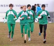 10 December 2011; Irish athletes Una Britton, left, and Sarah Louise Treacy, second from right, who will represent Ireland in the Women's U23 race, with Fionnuala Britton, and Claire Gibbons-McCarthy, right, who will represent Ireland in the Senior Women's race, train on the course ahead of the 18th SPAR European Cross Country Championships on Sunday. Velenje, Slovenia. Picture credit: Stephen McCarthy / SPORTSFILE