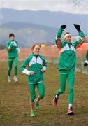 10 December 2011; Irish athletes, Fionnula Birtton and Aoife Culhane, right, who will both represent Ireland in the Senior Women's race, share a joke as they train on the course ahead of the 18th SPAR European Cross Country Championships on Sunday. Velenje, Slovenia. Picture credit: Stephen McCarthy / SPORTSFILE