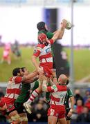10 December 2011; Dave Gannon, Connacht, wins possession for his side in the lineout against Luke Narraway, Gloucester. Heineken Cup, Pool 6, Round 3, Connacht v Gloucester, Sportsground, Galway. Picture credit: Pat Murphy / SPORTSFILE