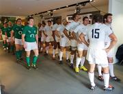 20 August 2011; Ireland captain Brian O'Driscoll leads his side out before the game. Rugby World Cup Warm-up game, Ireland v France, Aviva Stadium, Lansdowne Road, Dublin. Picture credit: Brendan Moran / SPORTSFILE