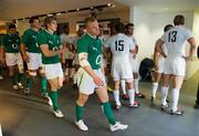 20 August 2011; Ireland's Keith Earls, Andrew Trimble and Donncha O'Callaghan walk out before the game. Rugby World Cup Warm-up game, Ireland v France, Aviva Stadium, Lansdowne Road, Dublin. Picture credit: Brendan Moran / SPORTSFILE