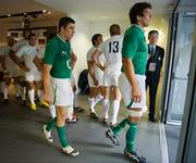 20 August 2011; Ireland's Donncha O'Callaghan and Felix Jones walk out before the game. Rugby World Cup Warm-up game, Ireland v France, Aviva Stadium, Lansdowne Road, Dublin. Picture credit: Brendan Moran / SPORTSFILE