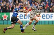 11 December 2011; Kevin McLaughlin, Leinster, is tackled by Stephen Donald, Bath. Heineken Cup Pool 3 Round 3, Bath v Leinster, The Rec, Bath, England. Picture credit: Brendan Moran / SPORTSFILE