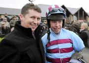 11 December 2011; Jockey Andrew Lynch, right, with trainer Robert Hennessy who sent out Rubi Light to win the John Durkan Memorial Punchestown Steeplechase. Horse Racing, Punchestown, Co. Kildare. Picture credit: Matt Browne / SPORTSFILE