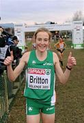 11 December 2011; Fionnuala Britton, Ireland, celebrates after winning the Senior Women's event at the 18th SPAR European Cross Country Championships 2011. Velenje, Slovenia. Picture credit: Stephen McCarthy / SPORTSFILE