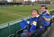 11 December 2011; Leinster fans Alma and Darragh O'Connor, from Kilmacanogue, Co. Wicklow, at the game. Heineken Cup, Pool 3, Round 3, Bath v Leinster, The Rec, Bath, England. Picture credit: Brendan Moran / SPORTSFILE