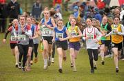 11 December 2011; Caoimhe Harrington, Cork, 1395, leads the field, including, from left, Ruby Barlow, Dundrum South Dublin AC, 545, Laura Ward, St. Laurence O'Toole AC, 277, Caoimhe Harvey, St. Johns AC, 1420, Sarah McDonnell, Galway, 1078, and Aisling Kelly, Clare, 1497,  during the Girl's U13 race at the Woodie’s DIY Novice and Juvenile Cross Country Championships. Curragh Camp, The Curragh, Co. Kildare. Picture credit: Pat Murphy / SPORTSFILE