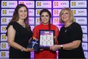26 May 2017; The Lidl Teams of the League Awards were presented at Croke Park on Friday, May 26th. The best players from the 4 Divisions of the Lidl National Football Leagues are selected in their position on their Divisional team. Managers from opposition teams voted for the most impressive players from each match with the player receiving the most votes selected in their position on their Divisions best fifteen. Laurie Ryan of Clare is pictured receiving her Team of the League award from LGFA President, Marie Hickey,right, and Lidl representative, Laura Byrne. Photo by Sam Barnes/Sportsfile