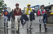 27 May 2017; Jockeys return to the weigh room after the first race during the Tattersalls Irish Guineas Festival at The Curragh, Co Kildare. Photo by Cody Glenn/Sportsfile
