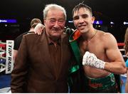 26 May 2017; Michael Conlan celebrates with promoter Bob Arum after winning his bout against Alfredo Chanez at the UIC Pavilion in Chicago, USA. Photo by Mikey Williams/Top Rank/Sportsfile