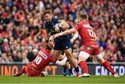 27 May 2017; Jaco Taute of Munster is tackled by Rhys Patchell, left, and Scott Williams of Scarlets during the Guinness PRO12 Final between Munster and Scarlets at the Aviva Stadium in Dublin. Photo by Ramsey Cardy/Sportsfile