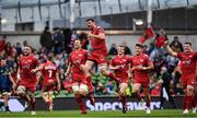 27 May 2017; Tadhg Beirne of Scarlets celebrates at the final whistle during the Guinness PRO12 Final between Munster and Scarlets at the Aviva Stadium in Dublin. Photo by Ramsey Cardy/Sportsfile