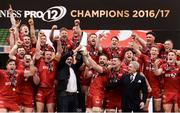 27 May 2017; Scarlets captain John Barclay lifts the trophy following their victory the Guinness PRO12 Final between Munster and Scarlets at the Aviva Stadium in Dublin. Photo by Diarmuid Greene/Sportsfile