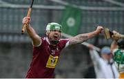 27 May 2017; Brendan Murtagh of Westmeath celebrates a goal scored by team-mate Killian Doyle during the Leinster GAA Hurling Senior Championship Quarter-Final match between Westmeath and Offaly at TEG Cusack Park in Mullingar, Co Westmeath. Photo by Piaras Ó Mídheach/Sportsfile