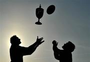 14 December 2011; Old Belvedere RFC captain Richie Leyden, left, with Cian Culleton, captain of Blackrock RFC, ahead of the Leinster Senior League Cup Final, Donnybrook Stadium, Donnybrook, Dublin. Picture credit: David Maher / SPORTSFILE