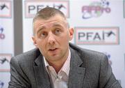 13 December 2011; PFAI League of Ireland team manager Trevor Croly speaking at the PFAI squad announcement for the FIFPRO Tournament which takes place in Oslo on Friday, PFAI Offices, Abbotstown, Dublin. Photo by Sportsfile