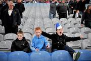 14 December 2011; Holy Trinity, Donaghmede, pupils, from left, John Riley, age 10, Lewis Darren Byrne, age 9, and Gavin Clifford, age 9, cheer on their side. Allianz Cumann na mBunscol Finals, Corn An Chladaigh, Holy Trinity, Donaghmede, v St. Paul's, Ayrfield, Croke Park, Dublin. Picture credit: Brian Lawless / SPORTSFILE
