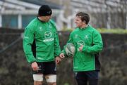15 December 2011; Connacht's Mike McCarthy, left, and Paul O'Donohoe in conversation during squad training ahead of their Heineken Cup, Pool 6, Round 4, match against Gloucester on Saturday. Connacht Rugby Squad Training, Sportsground, Galway. Picture credit: Diarmuid Greene / SPORTSFILE