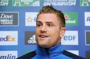 15 December 2011; Leinster's Jamie Heaslip during a press conference ahead of their Heineken Cup, Pool 3, Round 4, match against Bath on Saturday. Leinster Rugby Squad Press Conference, David Lloyd Riverview, Clonskeagh, Dublin. Picture credit: Matt Browne / SPORTSFILE