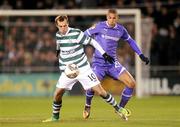 15 December 2011; Karl Sheppard, Shamrock Rovers, in action against Jake Livermore, Tottenham Hotspur. UEFA Europe League Group A, Shamrock Rovers v Tottenham Hotspur, Tallaght Stadium, Tallaght, Dublin. Picture credit: Pat Murphy / SPORTSFILE